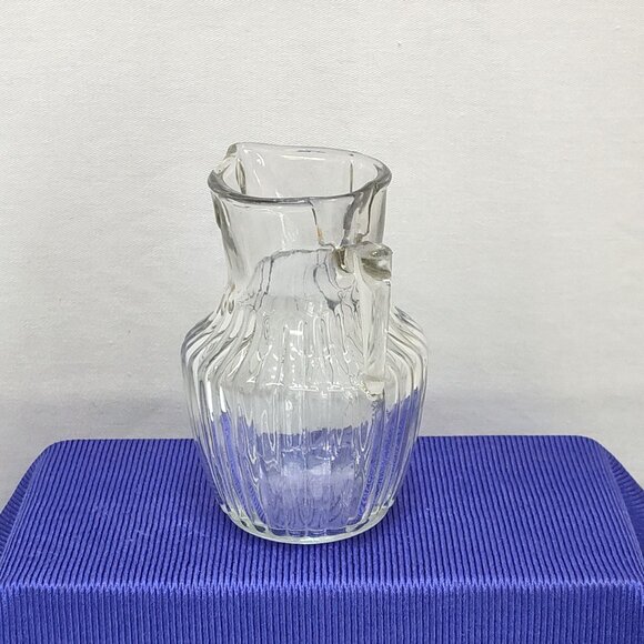 Miniature Glass Syrup Pitcher Dispenser Ribbed Design Handle For Individual Use - Picture 2 of 7